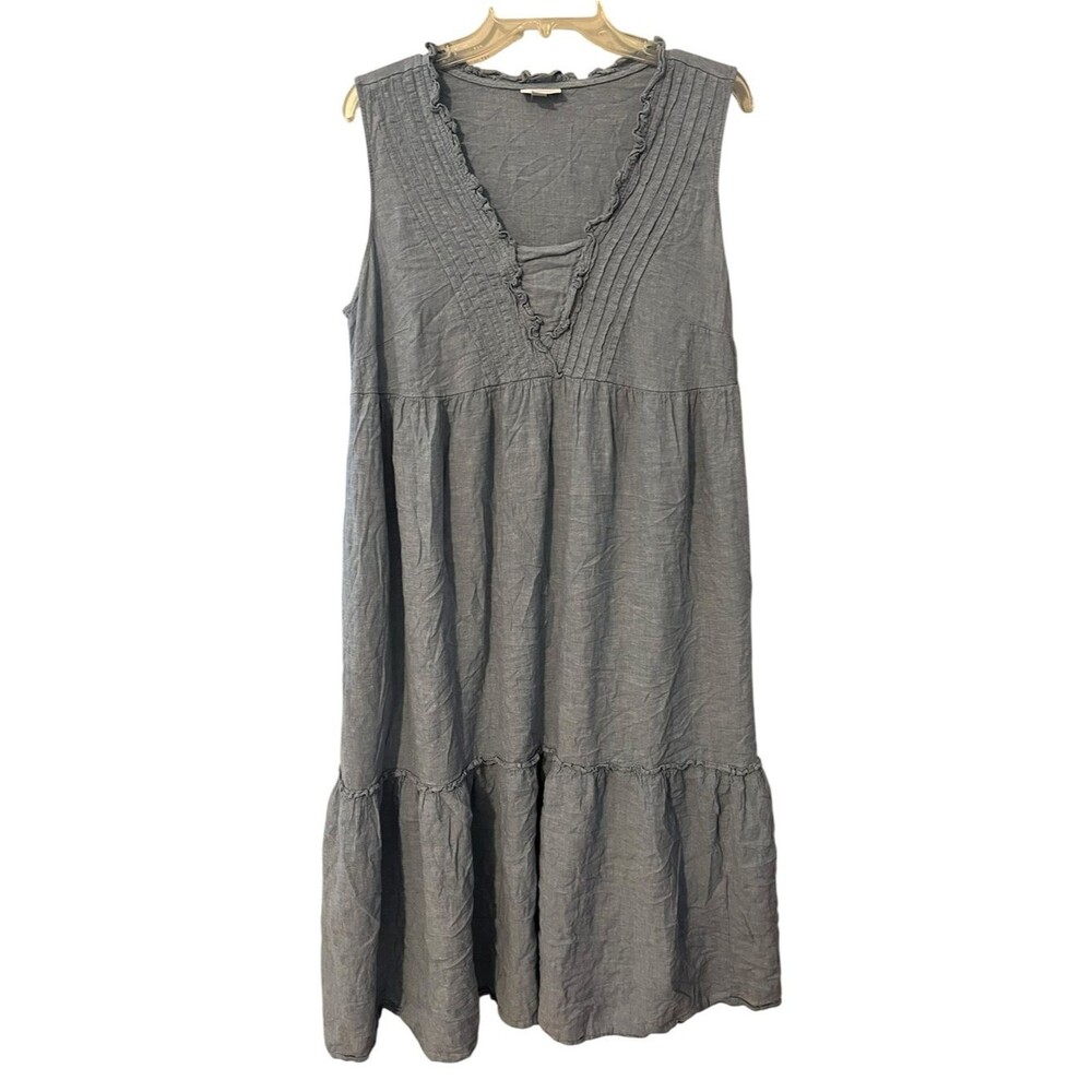 J Jill Linen Blend Sleeveless Chambray Maxi Dress Blue XL Petite Coastal Preppy